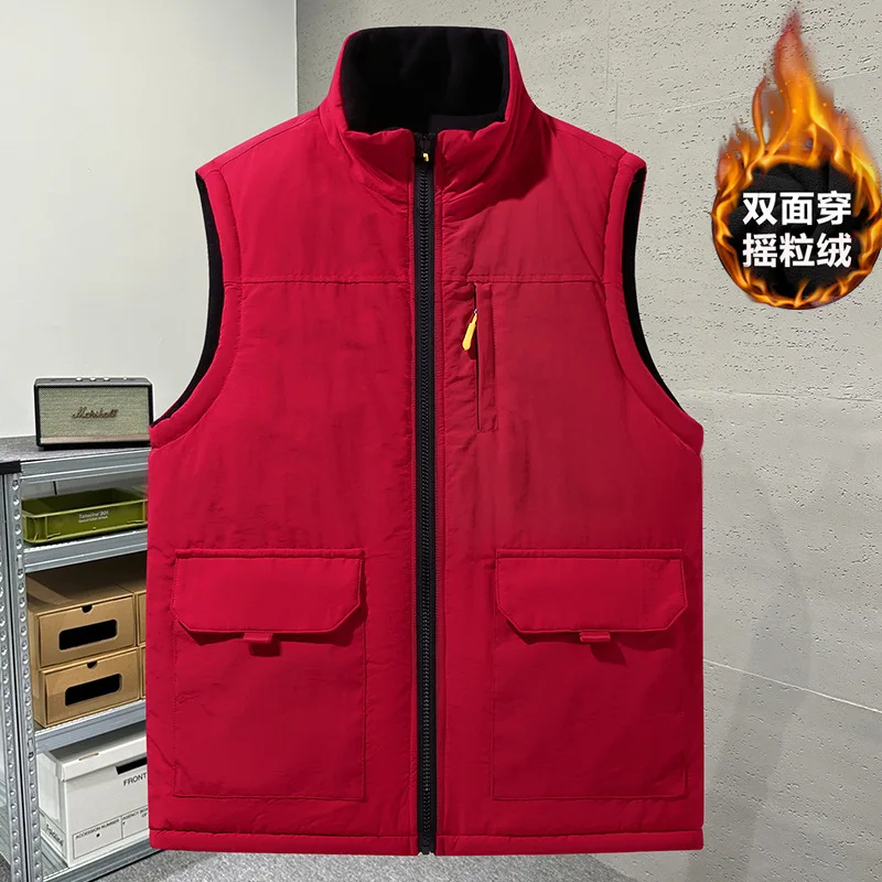 Male Autumn Lightweight Big Large Black Zip Waistcoat Plus Size 2 Side Vest Men Polar Fleece Multiple Pocket Sleeveless Jacket