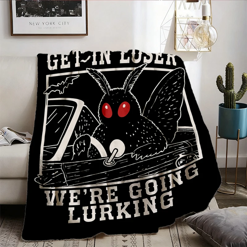 UNISEX Get in Loser Comfy Blanket: Vintage Mothman Graphic Soft Blanket, Funny Cryptid Flannel Throw Flannel Blanket, Cr