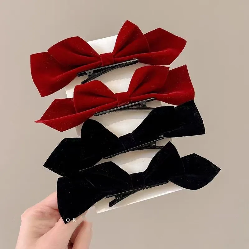

Velvet Bow Hair Clip Black Red Princess Korean Girly Side Pair Set 3D Flower Ribbon Headwear for Women Elegant Cute Daily Wear