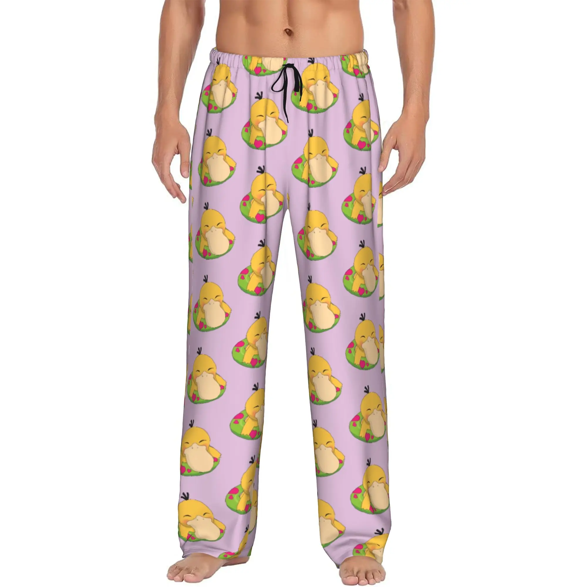 Custom Printed P-Psyducked Cartoon Pajama Pants Men Duck Anime Sleep Sleepwear Bottoms with Pockets