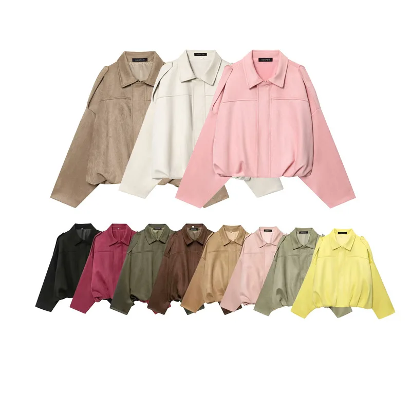 

2025 Autumn Winter New Suede Texture Women Pilot Jacket Simple Solid Color Female Casual Loose Coats