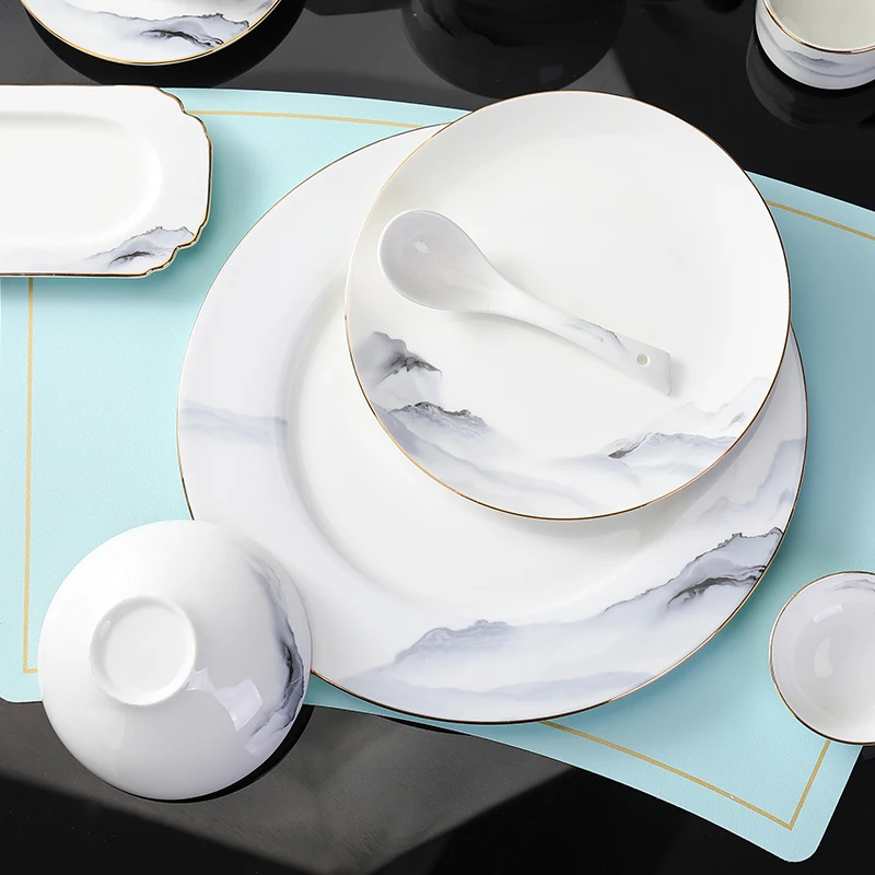 Bone China Louça Set para Hotel e Restaurante, Cerâmica, Oriental, Rima Antiga, Pratos de Jantar, Louça