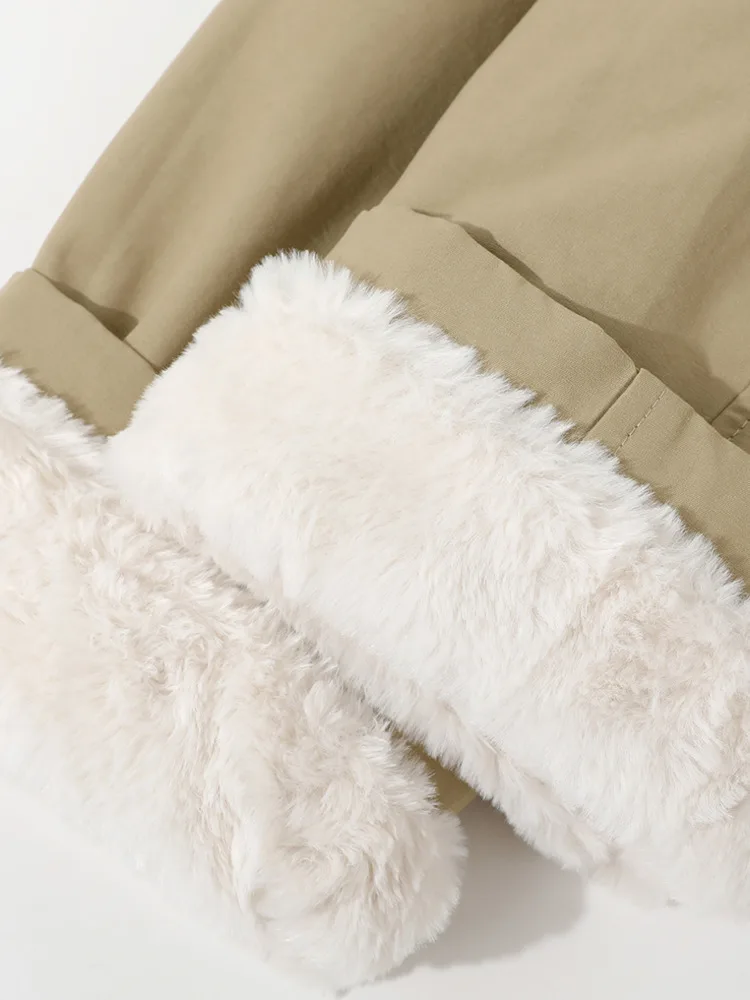 ZMEENNA Damski Długi Płaszcz Trencz Brązowy z Kołnierzem ze Sztucznego Futra, Wyściełany Shearlingiem, Zapinany na Guziki, z Paskiem w Talii, Odzież Zimowa ZM4495