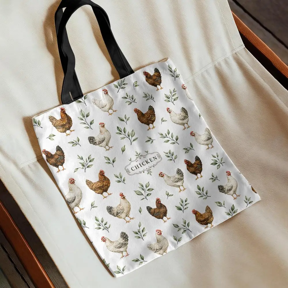 Countryside Hens Duck Storage Bags Canvas Tote Bag Large Capacity Shoulder Shopper Eco Multi-Purpose Handbag