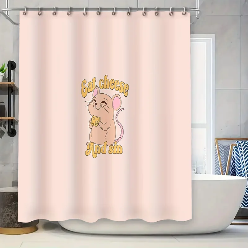 

Занавеска для душа с милым котом и сыром, забавный любитель домашних животных, декор для ванной комнаты, моющаяся ткань, настенное искусство, домашний декор, подарок