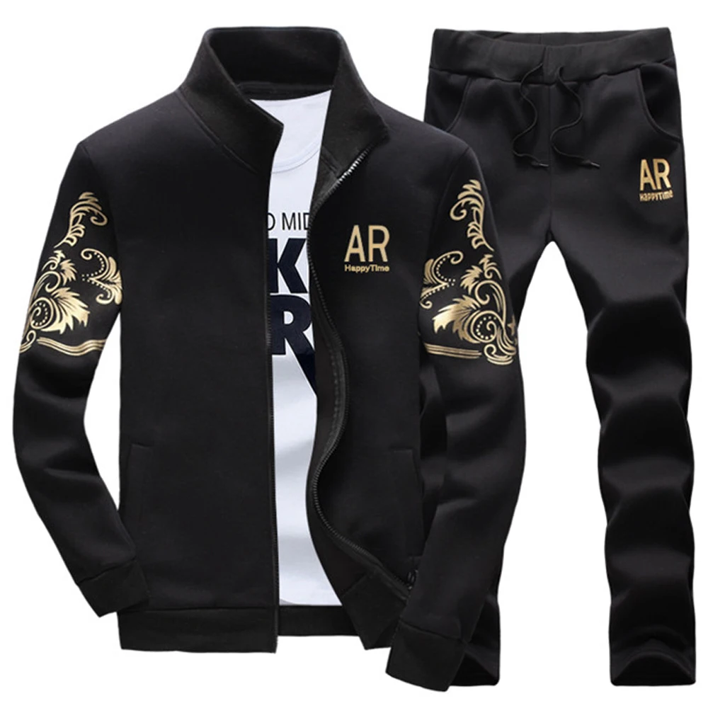 2023 New Men's Tracksuit Fleece Jacket and Sweatpants 2 Piece Set Spring Autumn Sports Suit Long Sleeve Sets Men Sweatsuit Warm