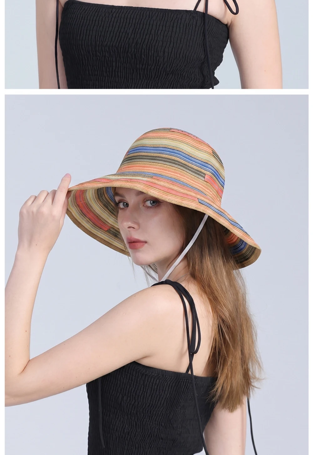 HT5134 Frühling Sommer Sonnenhut für Damen, faltbarer Strandhut mit breiter Krempe, UV-Schutz, Bucket Cap, 2026 Neu, bunter Damen-Bucket-Hut – Detail 11