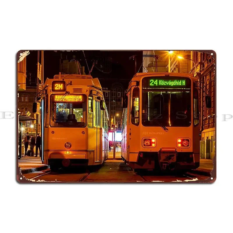 Ganz Kcsv7 And Duewag Tw6000 Trams In Budapest Metal Sign Design Vintage Wall Decor Designs Bar Tin Sign Poster