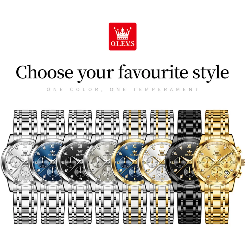 OLEVS Women's Watches 2858L Trend Fashion Original Quartz Watch for Lady Waterproof Luminous Date Stainless Steel Chronograph