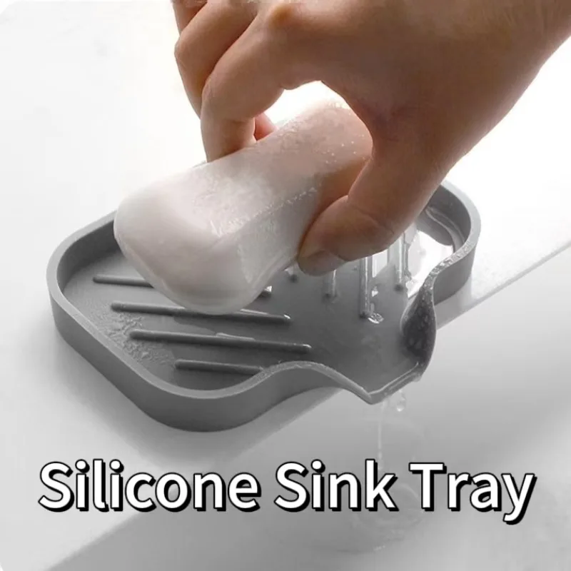 Sink Scrubber Brush Soap Storage Rack Kitchen Organizer Sink Silicone Tray with Drain Soap Sponge Storage Holder Countertop New