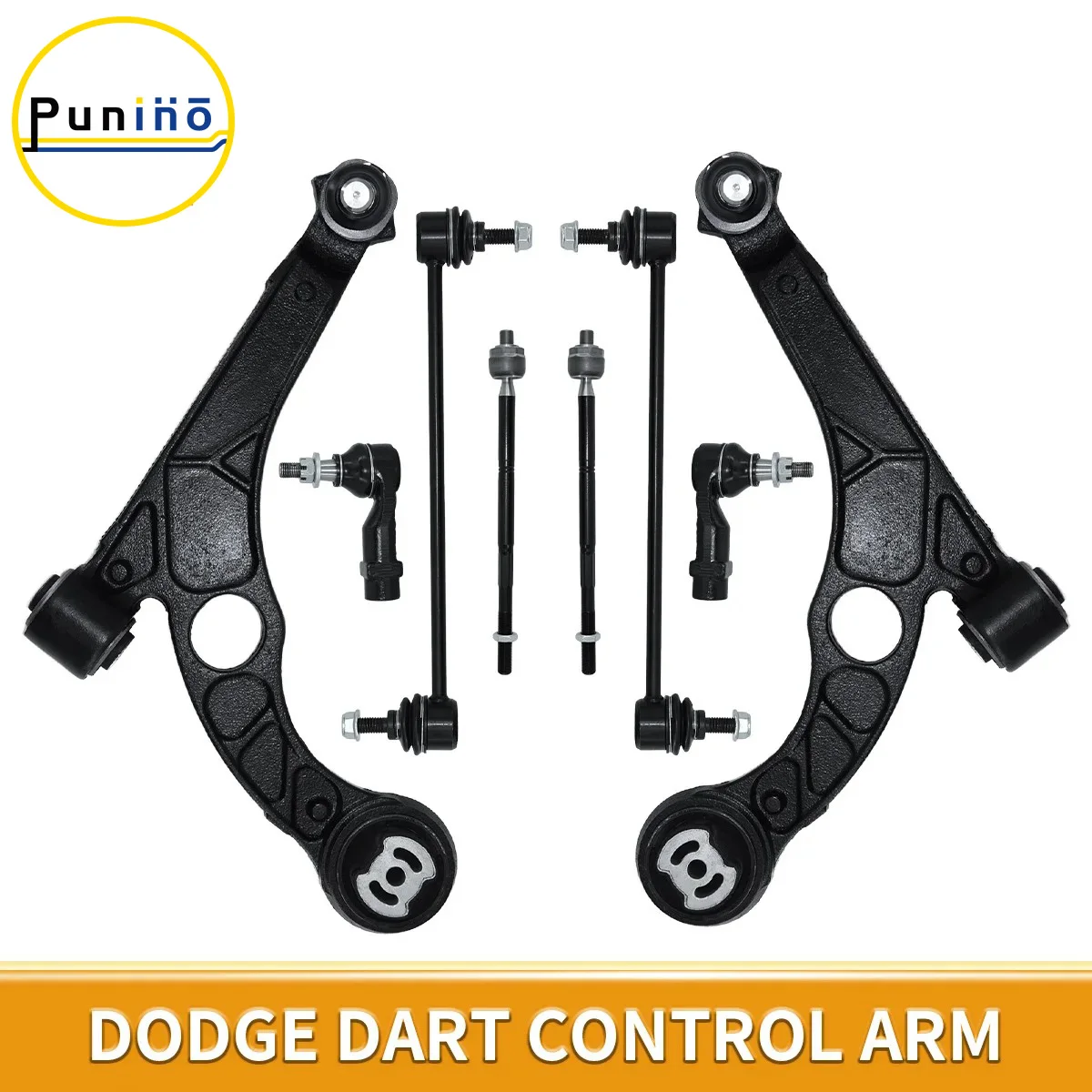 Punino 8pcs Front Lower Suspension Control Arm Tie Rod End Sway Bar Link Set Kit for Dodge Dart 2013 2014 2015 2016