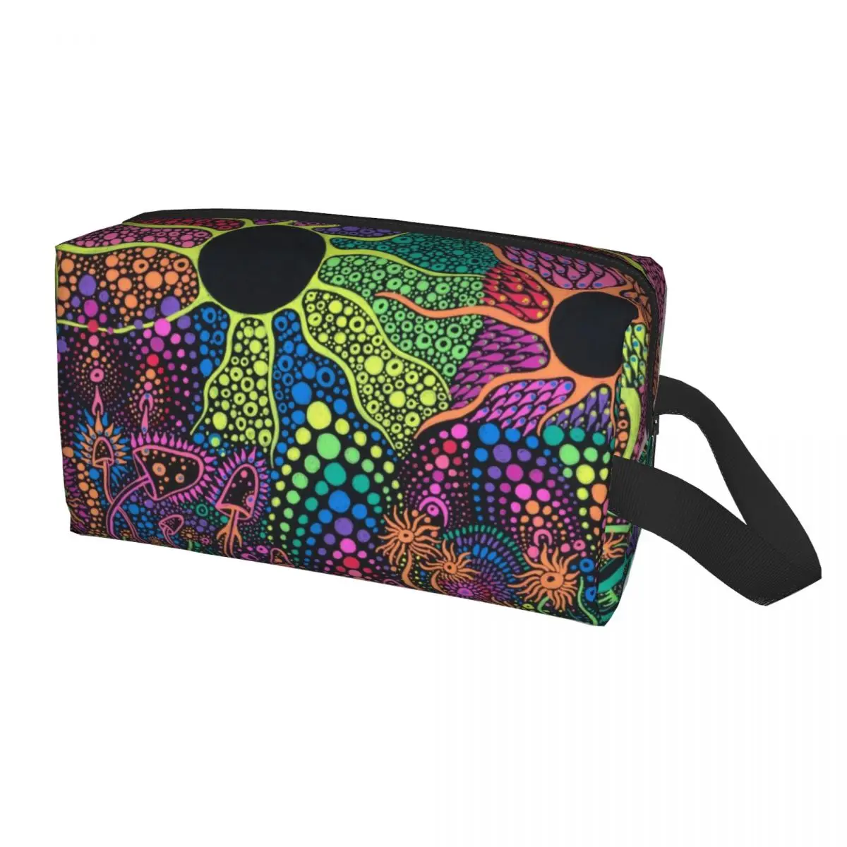 Psychedelic Trippy Magic Rainbow Mushroom Mysterious Boho Toiletry Bag for Women Cosmetic Makeup Bag Beauty Storage Dopp Kit view 3