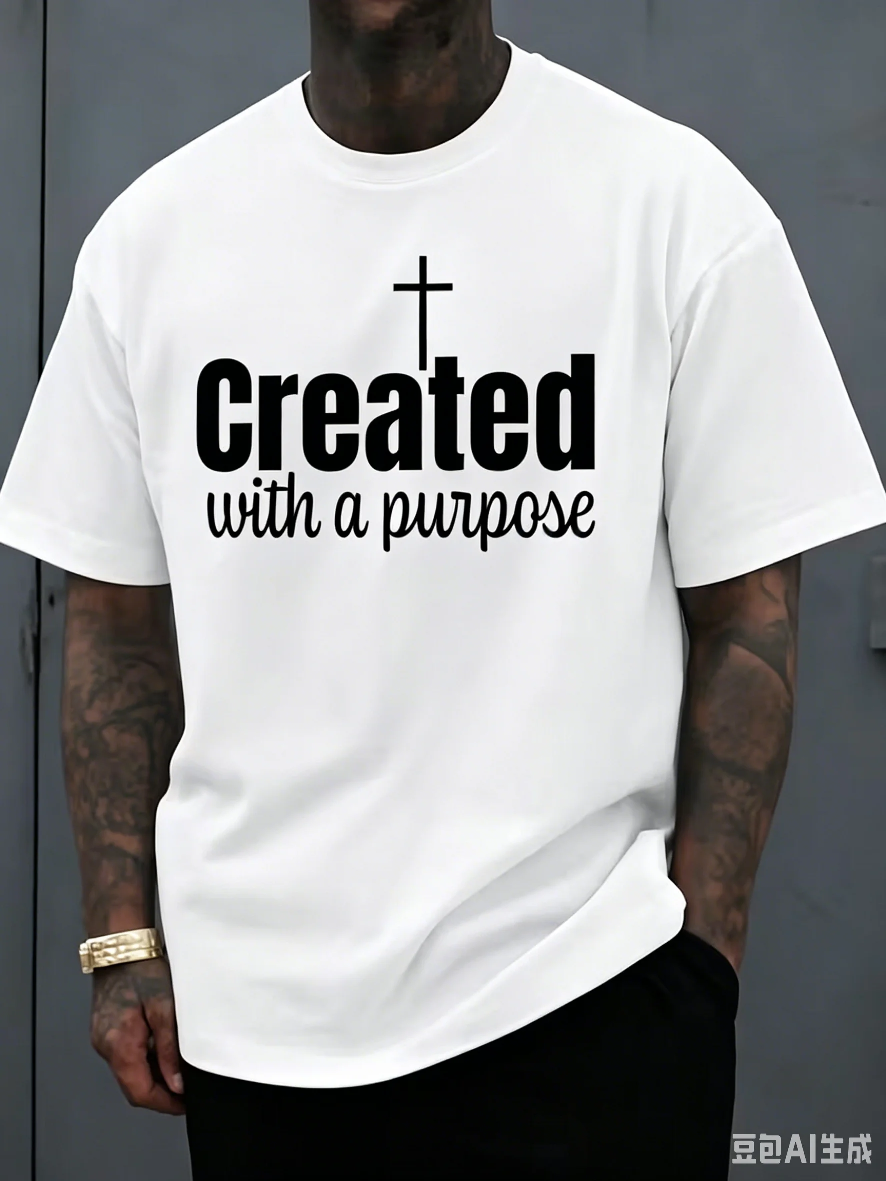 

Men's Pattern T-shirt with Stretch Fabric "Created with Purpose" Print Trendy and Fashionable Suitable for All Seasons