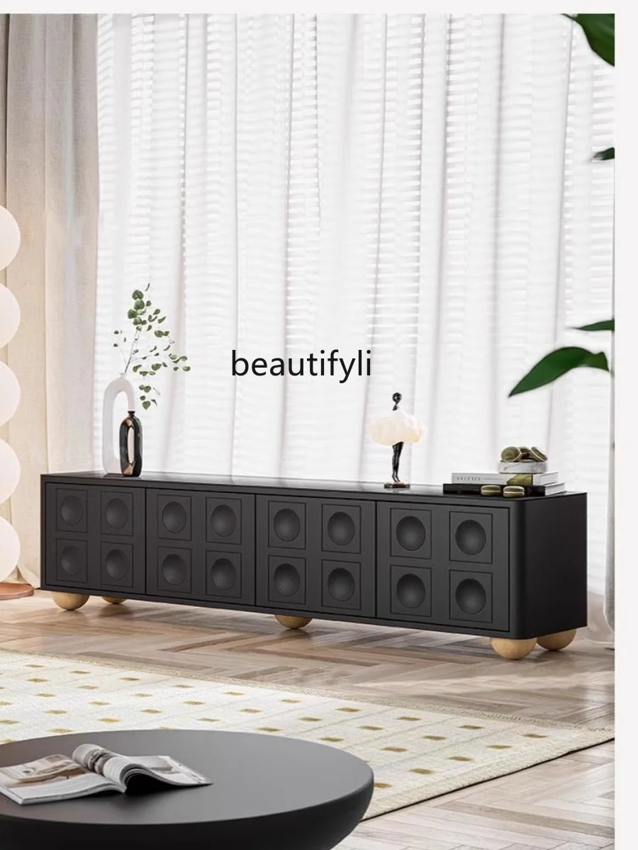 Nordic Paint TV Cabinet Solid Wood Living Room Audiovisual Cabinet Simple Modern Multi-Functional Floor Cabinet