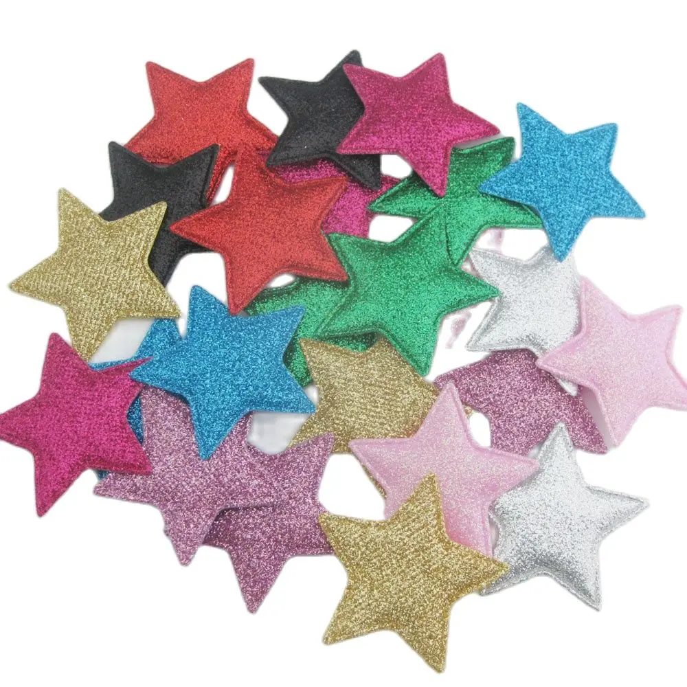 20 pezzi di applicazioni imbottite a forma di stella in tessuto glitterato per accessori di gioielli per la decorazione artigianale