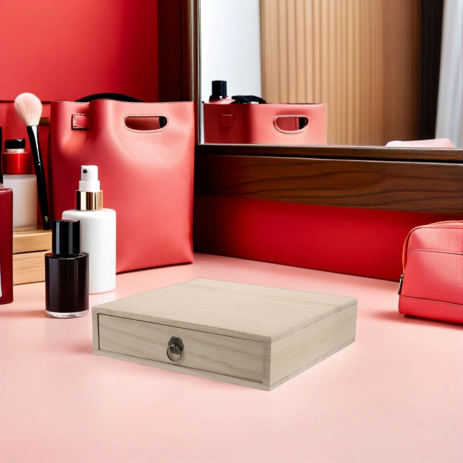 

Retro Solid Wood Desk Drawer Organizer Vintage Desktop Storage Box for School Office Supplies Compact Small Item Storage Box