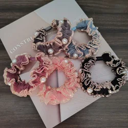 2PC European and American Lace Pearl High Elasticity Hair Ties for Women Girls Ponytail Holder Hair Rings Rope Accessories