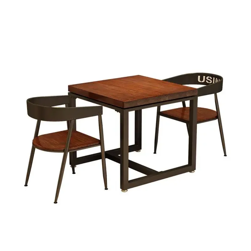 Square dining table and chair combination, industrial style wrought iron solid wood small square table