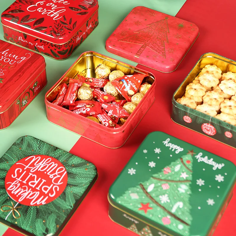 

Christmas Square Metal Tinning Can, Candy Box, Gift Storage Box, Biscuit Can, Iron Can, Home Storage Box, New