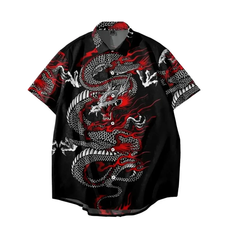 New Year Dragon Hawaiian Casual Męska koszula z krótkim rękawem Y2k Vintage Top Oddychająca bluzka Camisas Casuais Odzież męska Society