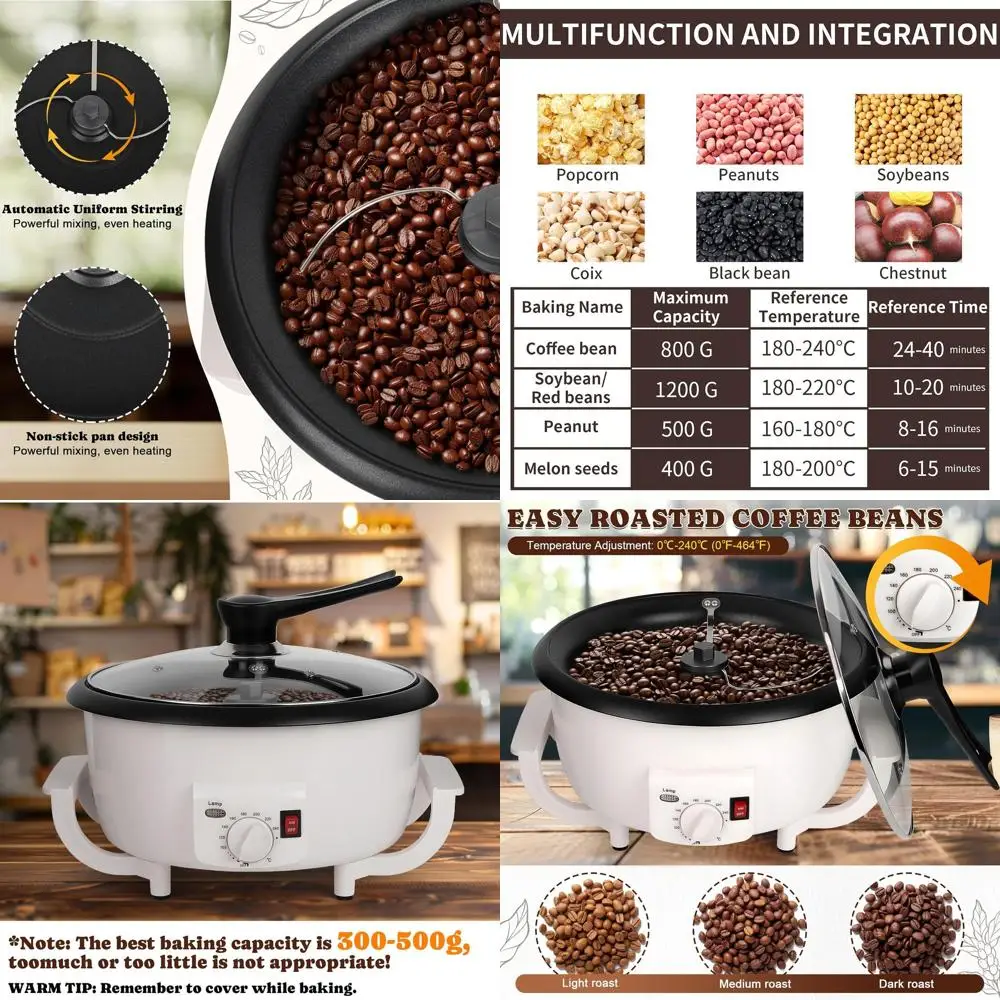 

Home Use Electric Coffee Bean Roaster - 800g Capacity, 0-240℃ Timer, Non-Stick, 110V 1200W, Ideal for Nuts, Peanuts, Black Beans