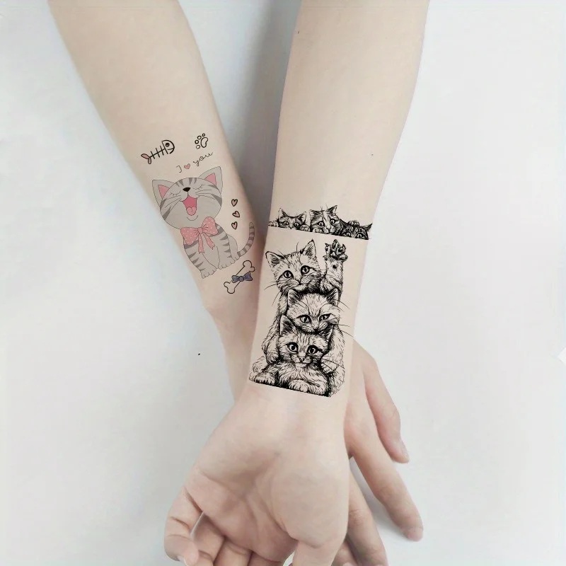 30pcs/lot Cute Children Tattoos Stickers for Kids Arm Wrist Face Leg Clavicle Kawaii Cat Tiger Fake Tattoos Adhesive Body Art