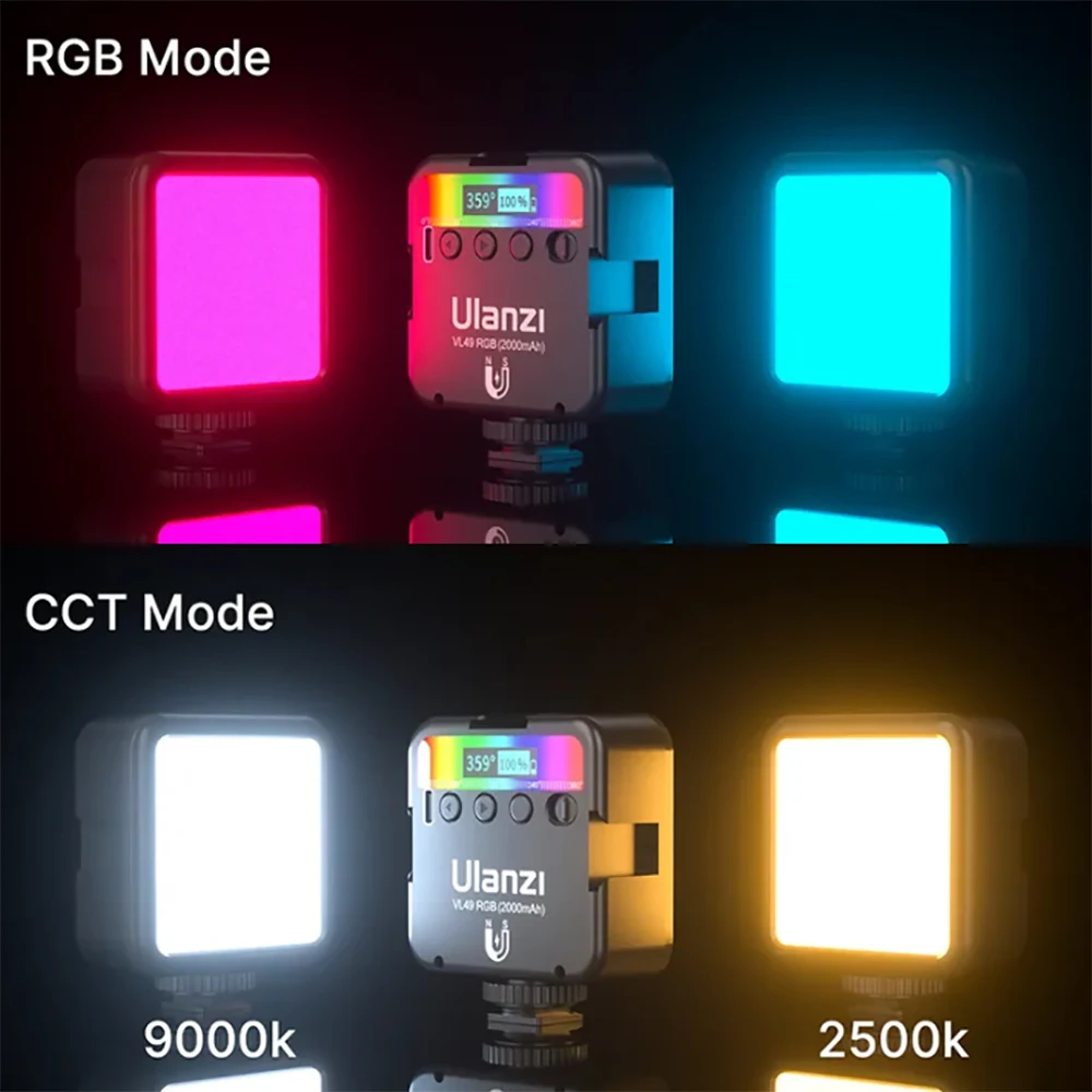 Ulanzi VL49 RGB Video Lights Full Color Mini LED Camera Light Magnetic Fill Lamp Photo Photography Lighting for Youtube TikTok