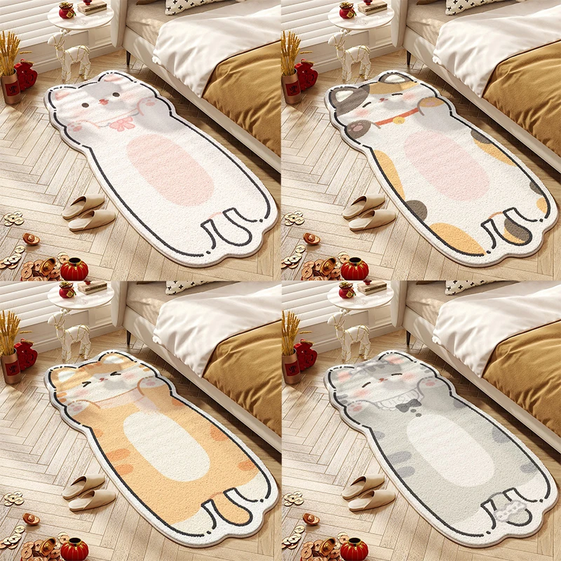 Cute Cat Carpet Bedroom Bedside Floor Mat Runner Rug Soft Fluffy Long Carpets Cartoon Animal Sweet Girl Home Decoration Rugs