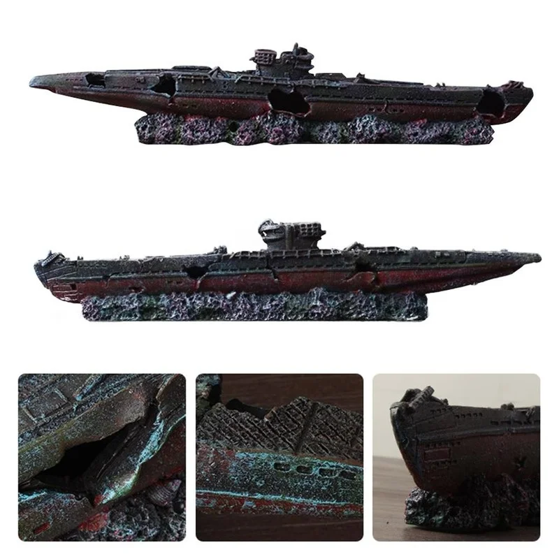 Aquarium Fish Tank Landscaping Simulation Resin Shipwreck Warship Submarine Model Dilapidated Sea War Wreck Hiding House