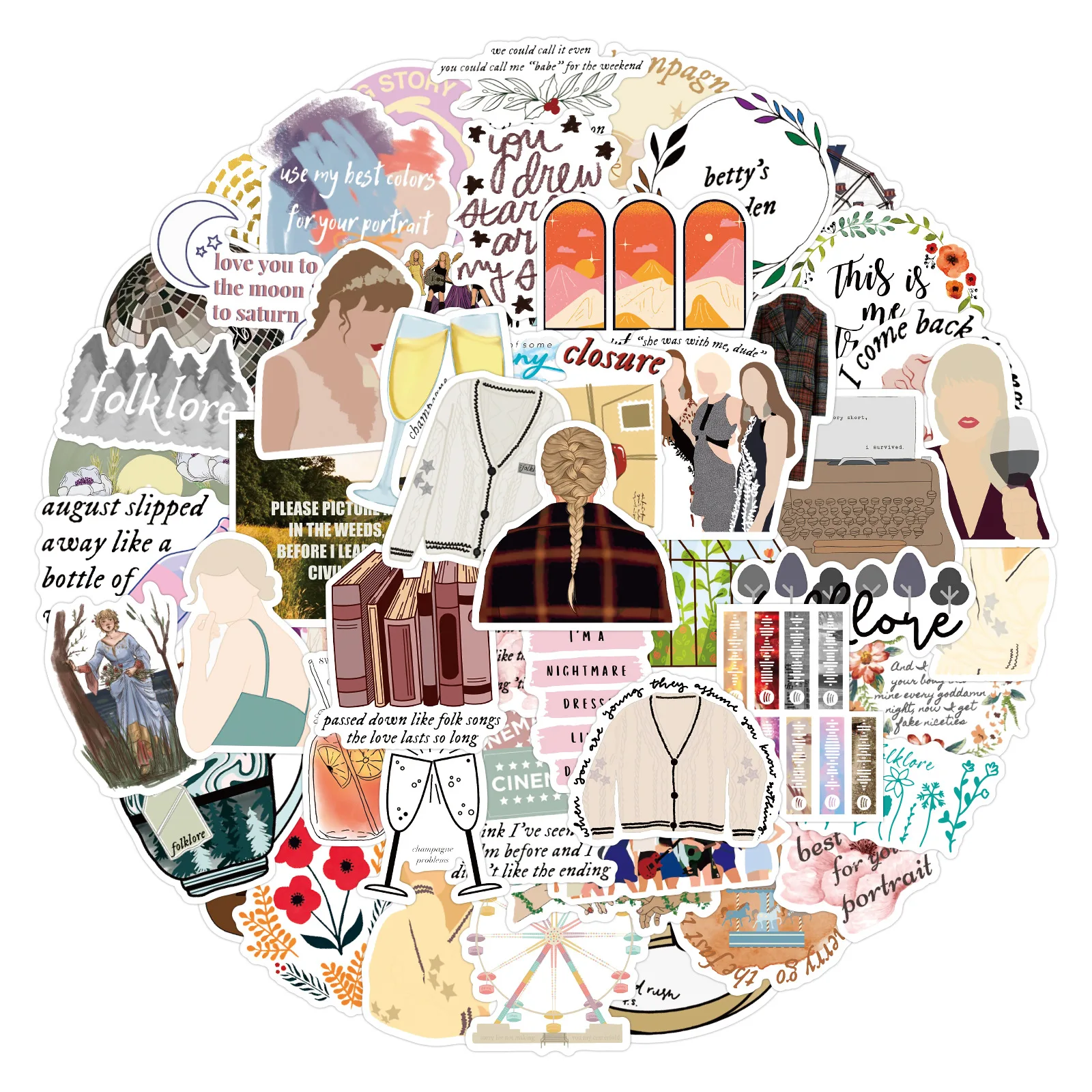 100 قطعة من ملصقات الفولكلور، ملصقات موسيقى تايلور، ملصقات تزيين ذاتية الصنع، ملصقات أكواب الماء المتنقلة