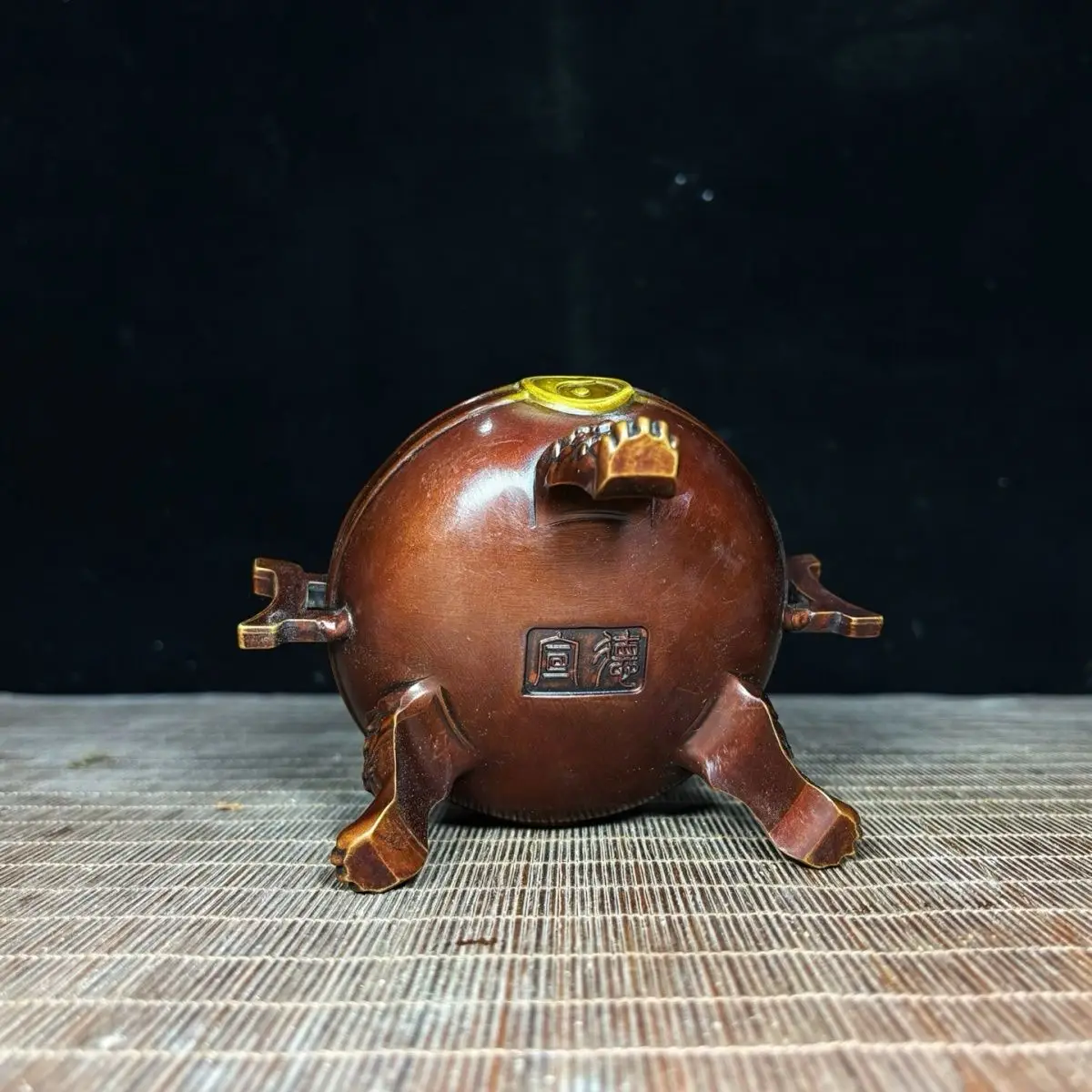 Gilt Pure Copper Pagoda Censer with Halberd Ears, Taiji & Bagua Patterns, Alchemy Furnace Style