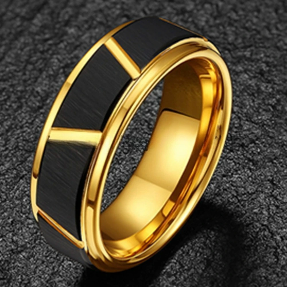 Korean Version Tungsten Gold Two-color Ring Fashionable Men's Figure Eight Groove Frosted Rings Party Jewelry