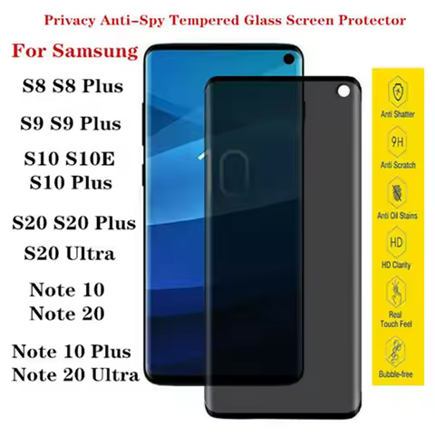 3D Curved Full Cover Privacy Screen Protector For Samsung S8 S9 plus Anti-spy Protective Glass For NOTE 10 20 S10 S20 S21 ultra