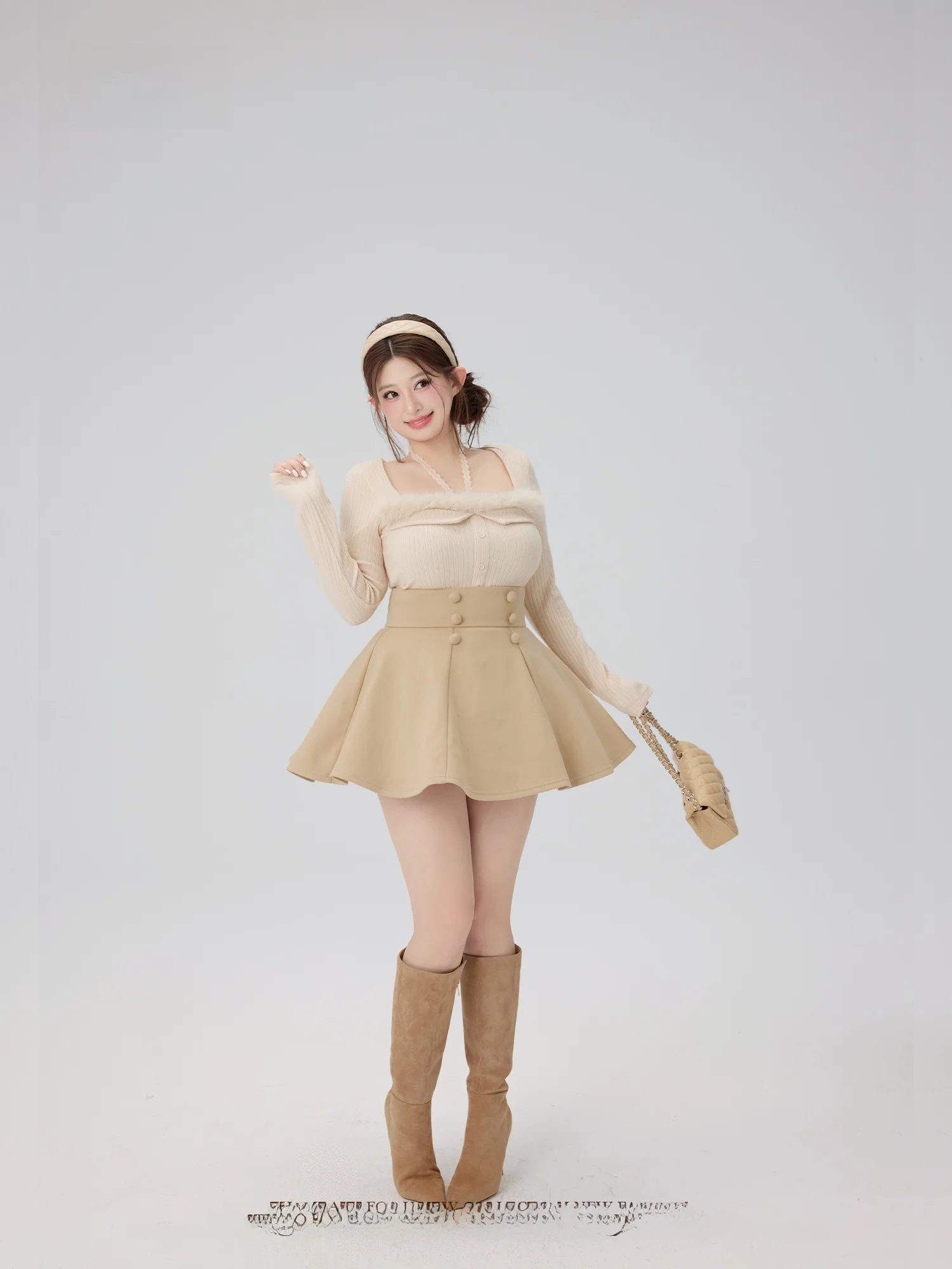 

Шерстяная юбка-трапеция с геометрическим узором, устойчивая к деформации, для женщин