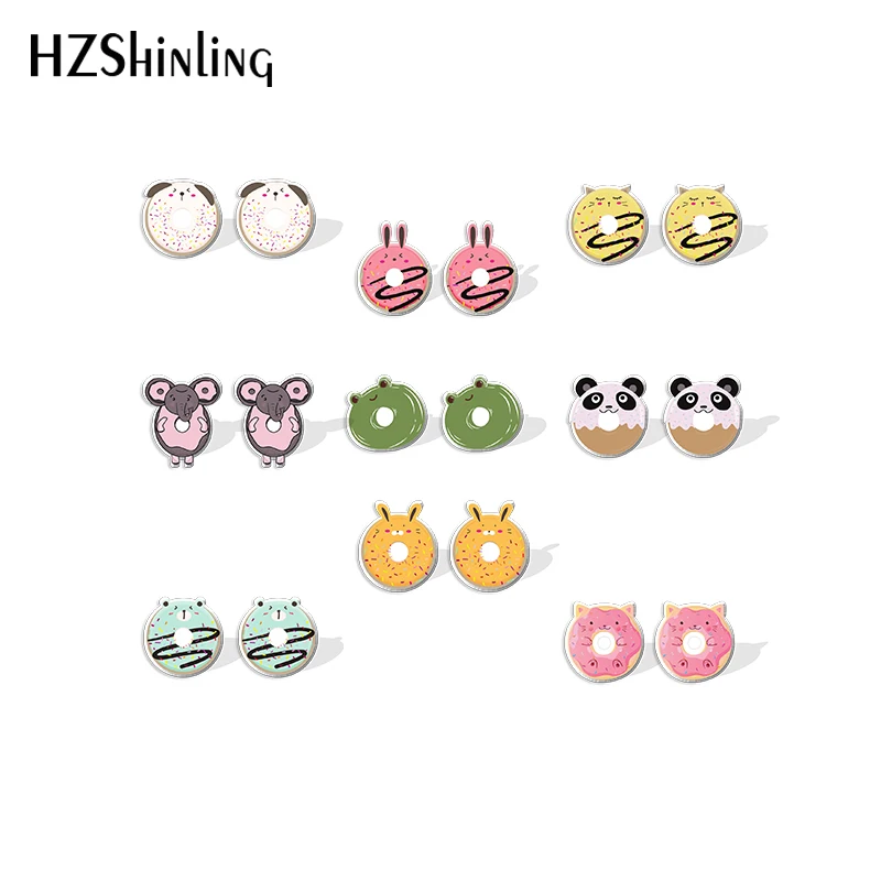 2022 New Animal Dessert Stud Earring Dog Frog Cat Donut Love Acrylic Resin Earrings Epoxy Handmade Jewelry Gifts Friends