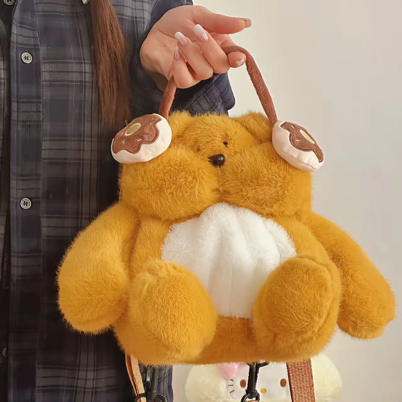 Simpatico orso cartone animato gattino zaino ragazza dolce borsa a tracolla bambola cartone animato animale peluche farcito borsa a tracolla zaino in peluche