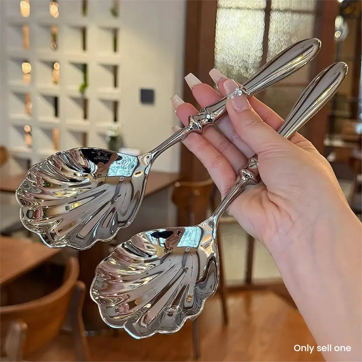 2026 New Stainless Steel Tableware Shell Spoons with High-End Gourd-Handled for Household Hotel Serving Cafeteria Shares Spoon