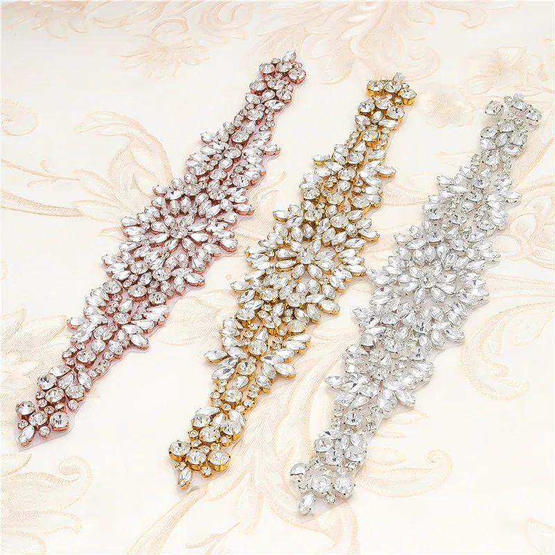 

Luxury Self-Adhesive Rhinestone Bridal Belt with Heat Transfer Appliques for Couture Wedding Dresses & Stage Costume