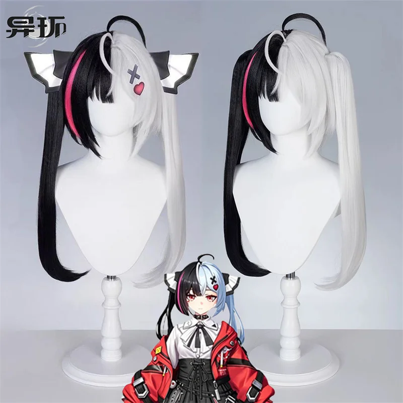 

Game Neverness To Everness NTE Lacrimos Cosplay Wig Women Twin Tails Black White Heat Resistant Synthetic Wigs Halloween Prop