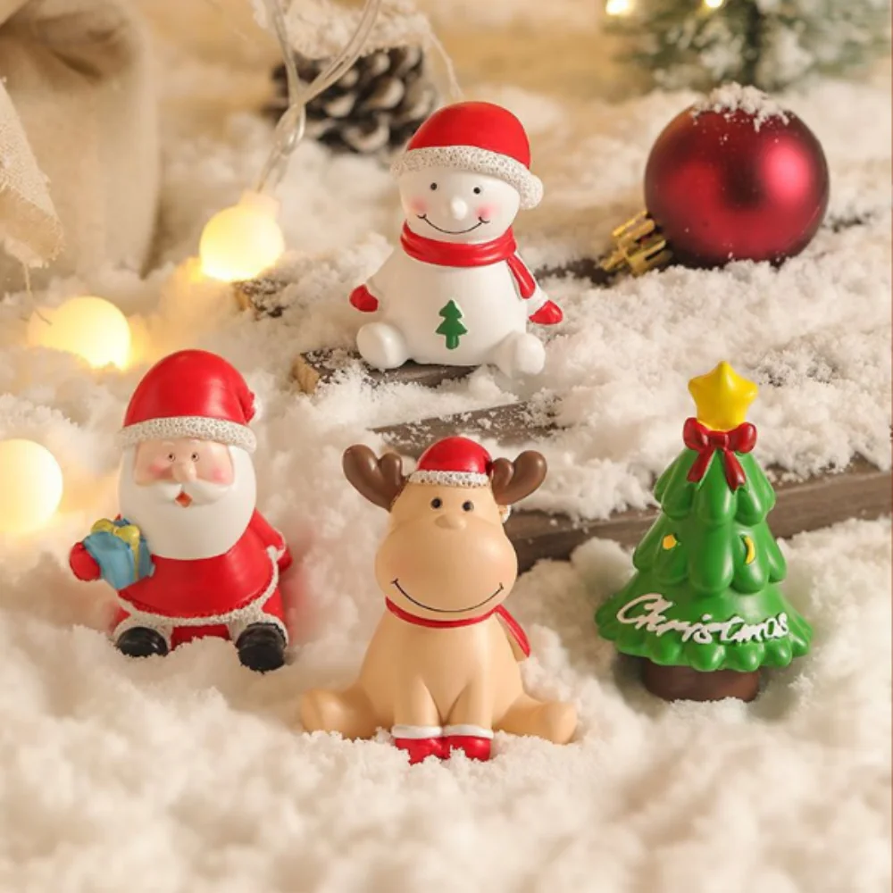 Creative Christmas Ornaments Holiday Party Decoration Cartoon Santa Claus Snowman Resin Ornaments Miniature Scene Layout