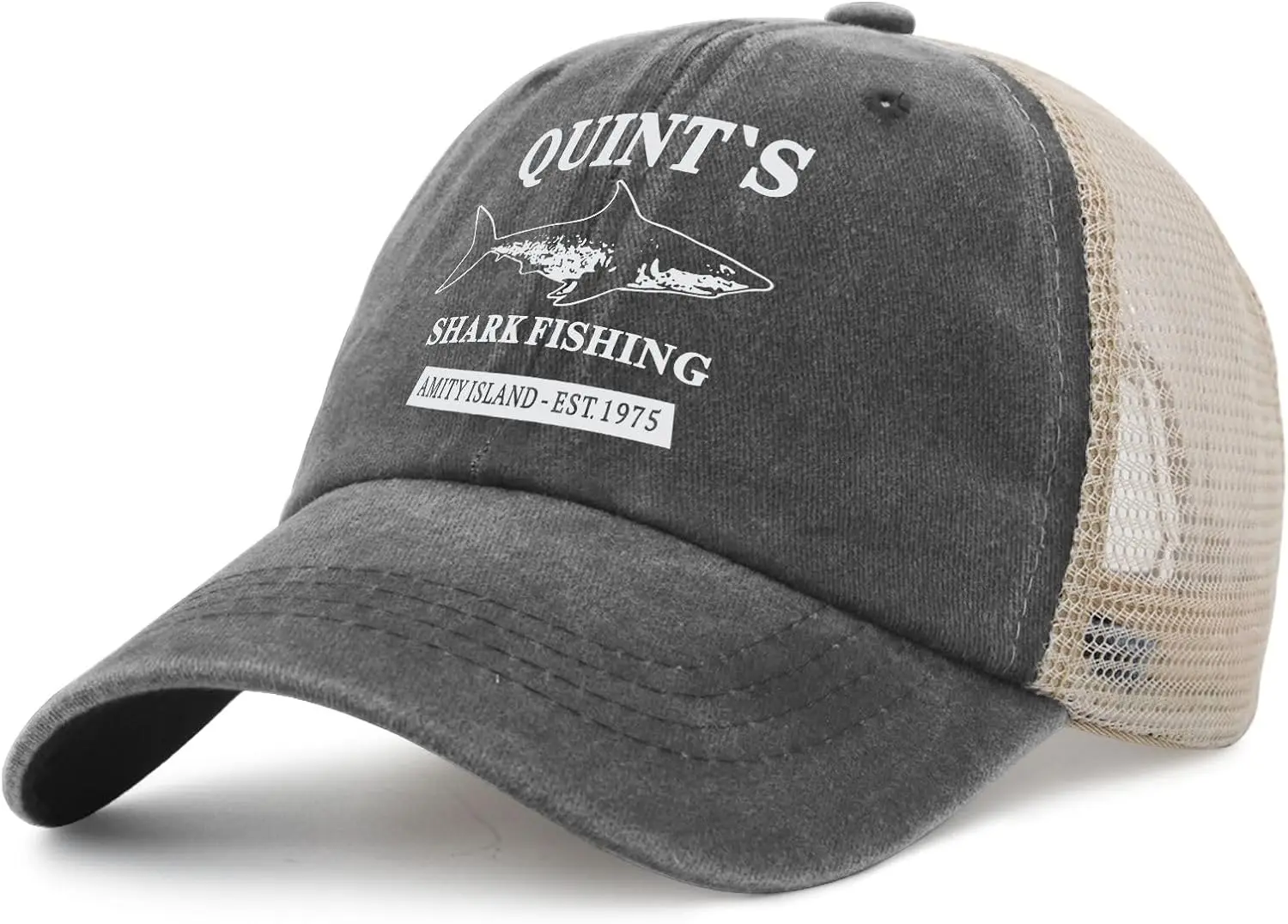 Quints Shark Fishing Amity Island EST 1975 قبعة سائق الشاحنة للرجال قبعة أبي هدايا مضحكة