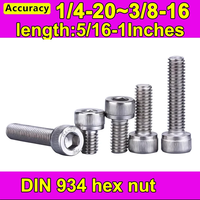 5Pcs Inch Cup Head Hexagon Socket Bolt 304 Stainless Steel American Cheese Head Hex Socket Screw , 1/4-20, 3/8-16,