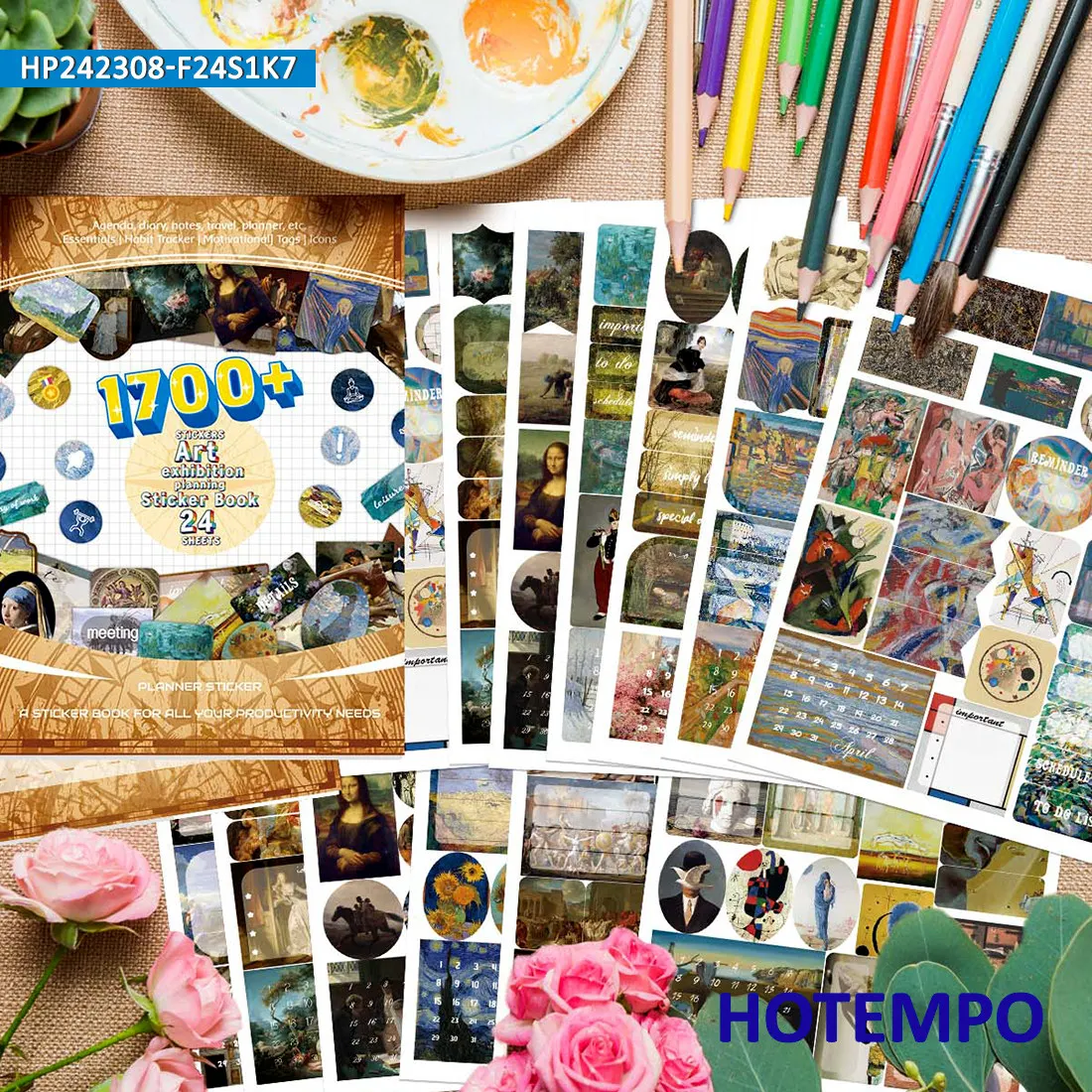 

1700Pieces Planner Scrapbook Oil Painting Art Exhibition Planning Stickers Book for Phone Journal Handbook Diary Laptop Sticker