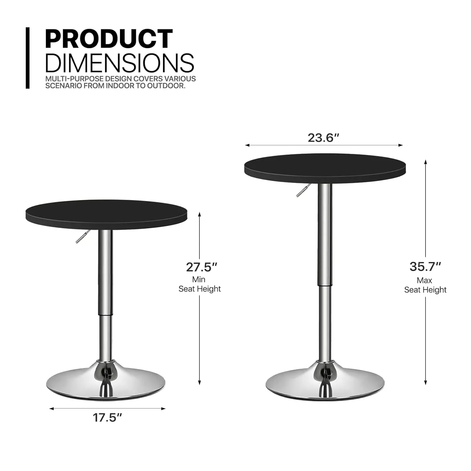 Bistro Pub Table Round Bar 27.5"- 36" Height-Adjustable Cocktail Table with 23.5 Inch Table Top for Dining Room Home Kitchen Pat