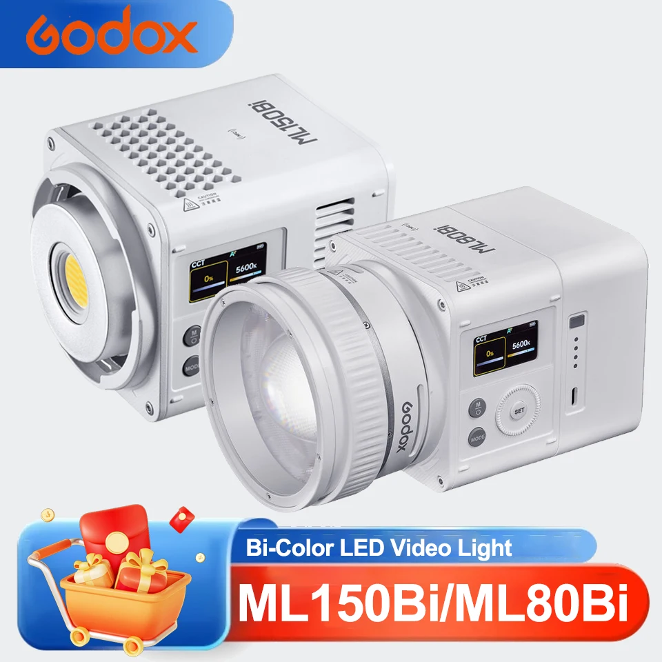 

Светодиодный двухцветный фотосветильник Godox ML80Bi ML150Bi 2800K-6500K CRI96 TLCI96 для видеостудий и прямых трансляций