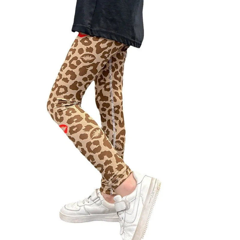 Spring and Autumn children's thin printed leggings girls' casual pants baby leopard print elastic leggings