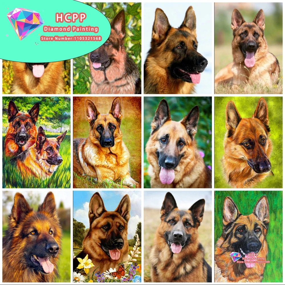 Deutscher Schäferhund Diamant-Malerei-Set Quadratische Runde Diamanten 5D DIY Tier-Mosaik Handgemachte Kunst Einzigartiges Exquisites Geschenk Heimdekoration