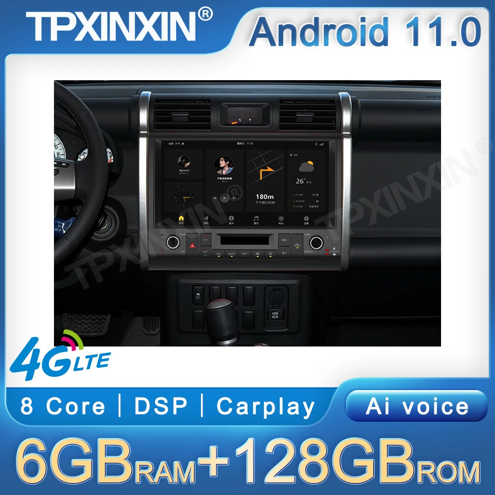 128GB Android11 For Toyota FJ Cruiser 2007-2022 Head Unit Car Multimedia Player Auto Radio GPS Navigation Manual AC To Auto AC