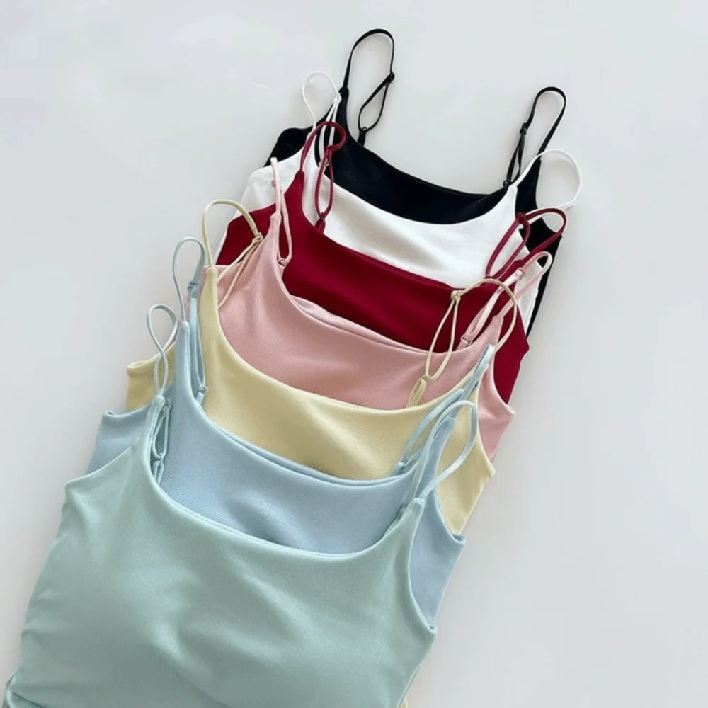 Sweet Sleeveless Suspender Vest Underwear Slim Fitted Tops With Padded Cups Short Vest Sports Activities