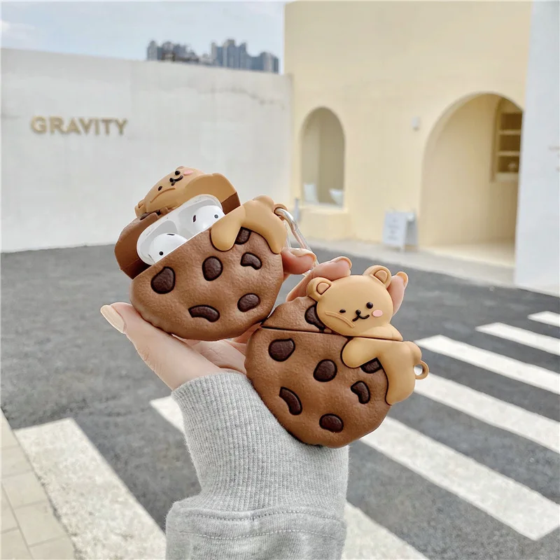 3D Cartoon Bear Cookie For Airpods Pro 3 Case 2025,Soft Siliicone Earphone Cover For Airpods Pro 2 4 3 2 1 Cover Funda Kids